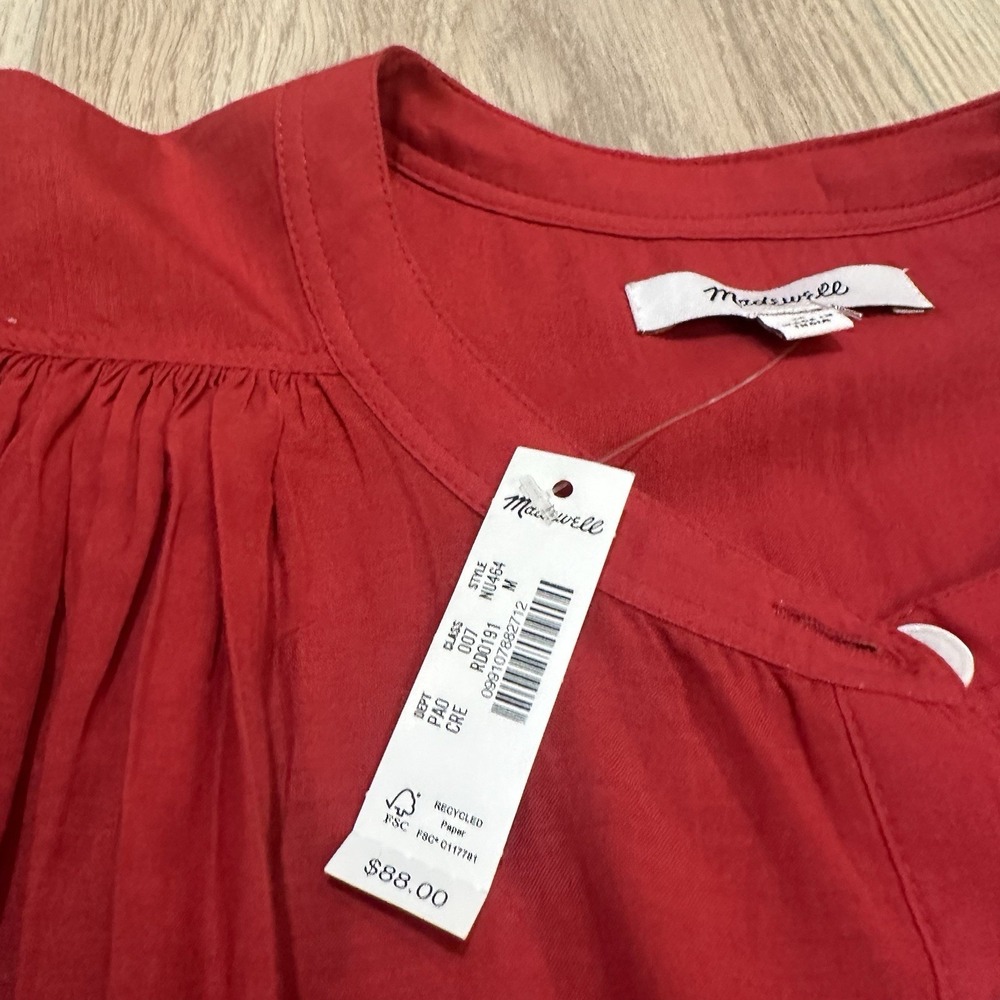 NWT Madewell Balloon Sleeve Top Blouse Lightweight Cotton Blend Cherry Red Sz M - Picture 4 of 9